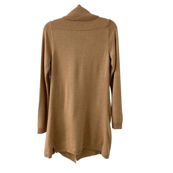 Ellen Tracy Cardigan Sweater M Long Length Tan Wool Blend Pockets Wide V Neck - Picture 6 of 16